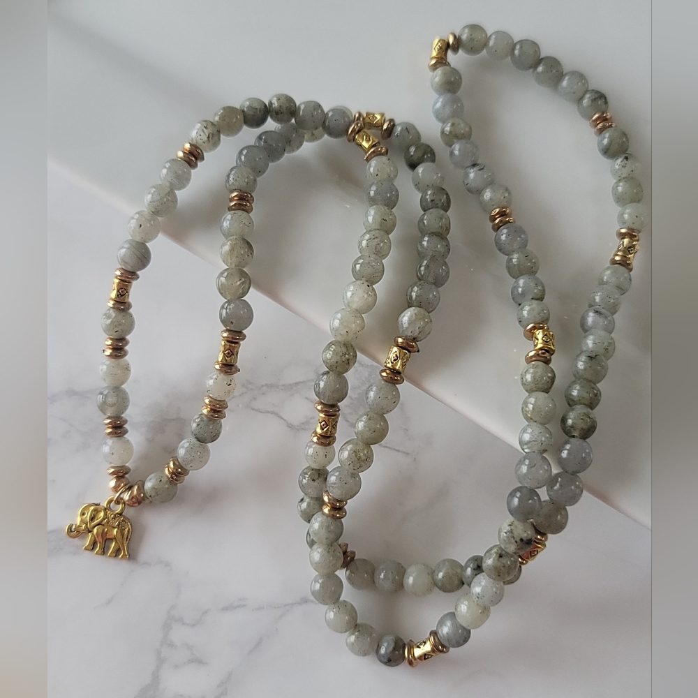 Labradorite Mala Necklace/Bracelet w Elephant Charm